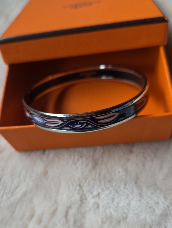 Hermes Accessories - Hermes Black and Pink Enamel Bangle Size 7.5
